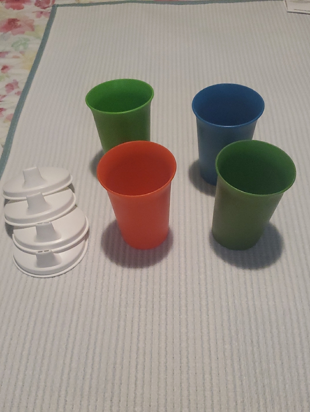 Multi-Color Plastic Drink Cups with White Lids - Set of 4